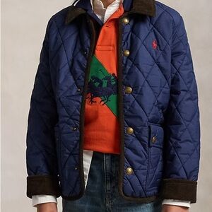 Polo by Ralph Lauren Navy Quilted Jacket with Brown Collar
